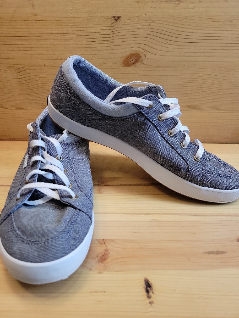 Keds Shoes Womens 10 Center Sneakers Blue Denim Canvas Lace Up Low Top WF59960